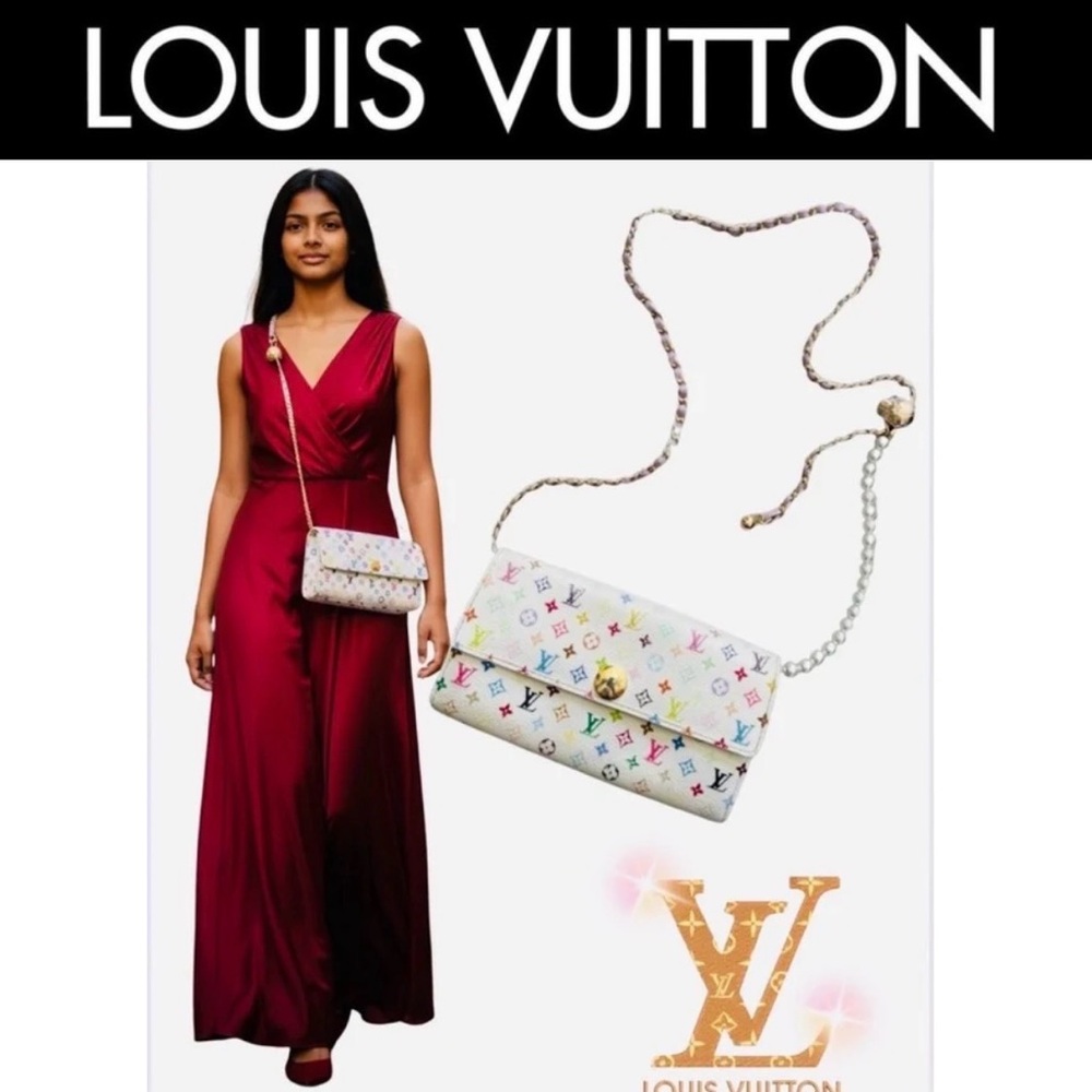 LOUIS VUITTON Takashi Murakami Wallet, Box, Dust Bag, Gift Bag. & FREE Chain EUC - Picture 1 of 17